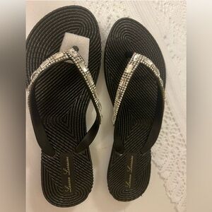Lauren Lorraine Black and Silver Embellished Sandals